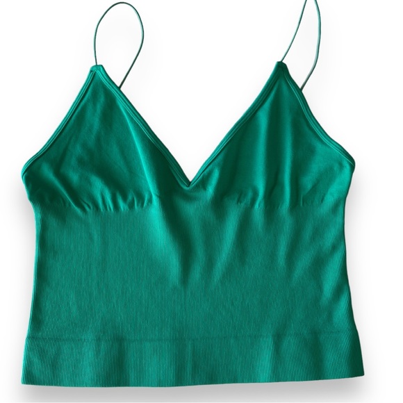 NWOT Free People Brami Ribbed V-Neck In Color In Forest Green Size M/L - Picture 3 of 5